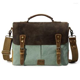 Briefcases Men's Canvas Briefcase Business Shoulder Crossbody Bag Messenger Laptop Handbag