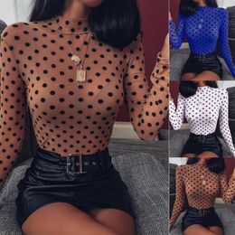 Women's Blouses & Shirts Fashion Women Mesh Sheer T-shirt See-through Turltneck Long Sleeve Tee Tops Summer Autumn Ladies Slim Sexy Club Fem