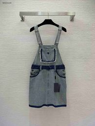 Women short skirt designer denim suspender skirt fashionable chest pocket embroidered logo pocket dress women clothing Nov 17 11