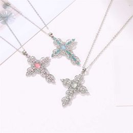 Pendant Necklaces Gothic Rhinestone Cross Necklace Zircon Punk Hollow Pendant Statement Necklace for Women Grunge Jewelry Accessories Z0417