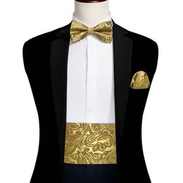 Other Luxury Gold Cummerbund Men For Wedding Gift High Quality Silk Paisley Bowtie Handkerchief Cufflinks Sets Formal Party Barry Wang 231117