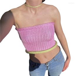 Women's Tanks Knit Halter Top Y2k Aesthetic Clothes Women Color Block Off Shoulder Sleeveless Crochet T Shirt Going Out Vest 2000s