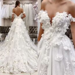2023 Gorgeous Boho Wedding Dresses Bridal Gown 3D Floral Lace Applique Off the Shoulder A Line Sweep Train Plus Size Custom Made Garden vestido de novia