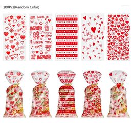 Gift Wrap 100 PCS Valentine's Day Heart Cellophane Bags With Twist Ties Holiday Favour Treat For Chocolate Cookie M6CE