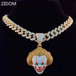 Men Women Hip Hop Movie Clown Pendant Necklace With 13mm Miami Cuban Chain Iced Out Bling HipHop Necklaces Male Charm Jewelry156K