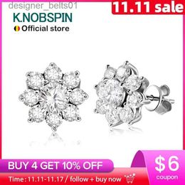 Stud KNOBSPIN D VVS1 All Moissnaite Diamond Earring for Women 925 Sterling Sliver Plated 18k white gold Stud Ear Wedding Fine JewelryL231117