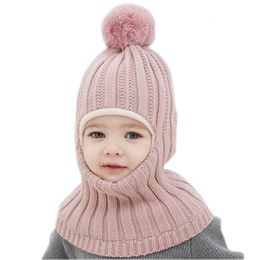 Caps Hats Baby Boy Hat for Girls Winter Knit Kids Beanie Hat Scarf with Solid Warm Scarf Velvet Lining Baby Cap Children's Hats 231115