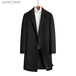 Men's Trench Coats Autumn and Winter New Woollen Coat Men's Windbreaker Mid length Business Casual Suit Collar long jackets korean coat men Q231118