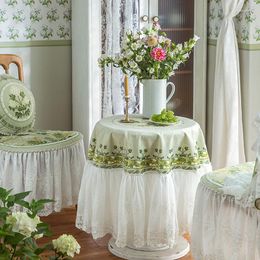 Table Cloth Green Tablecloth Round Exquisite Lace Trim Decor French Fresh Natural Summer Home Garden Wedding