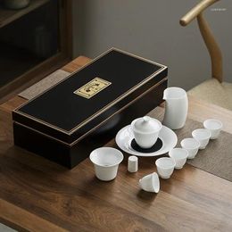 Cups Saucers White Porcelain Tea Set Sweet Lid Bowl Tall Teacup Gift Box