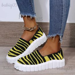 Dress Shoes Rimocy Yellow Zebra Loafers Women 2022 Autumn Fashion Slip on Knitted Sneakers Women Plus Size Platform Casual Shoes Flats Woman T231117