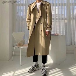 Men's Trench Coats Khaki Black Trench Coat Men Fashion Autumn Oversized Long Coat Men Korean Loose Windbreaker Jacket Mens Overcoat M-2XL Q231118