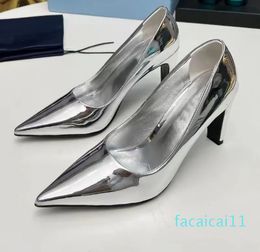 Leather Pointed Dress Shoes 8.5cm Thick Heel Black White work shoes Casual Party Banquet Shoe