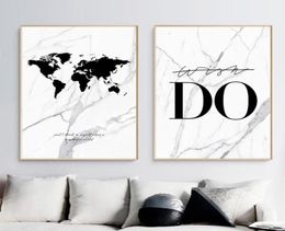 Marble Do World Map Canvas Painting Wall Art Print Nordic Black White Wall Pictures For Living Room Home Decoration1668158