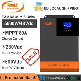 PowMr 5.6KW 230Vac 48V Off-Grid Hybrid Solar Inverter with MPPT 80A Support Parallel and WIFI Max PV 500Vdc for Battery Charger