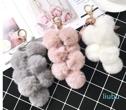 Key Chain Faux Rabbit Fur Pompom Grape Keychain Women Bag Pendant Charms Key Ring