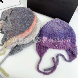 P Family's Correct Edition Korean Mixed Colour Knitted Strap Ear Protection for Women in Autumn Winter Warm and Showy Face Small Teddy Velvet Lei Feng Hat