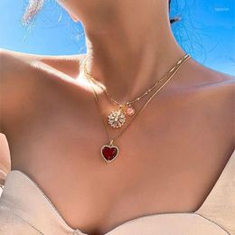 Pendant Necklaces Vintage Senior Necklace For Women Peach Heart Ruby French Delicate Elegant Clavicle Chain Fashion Jewelry Gifts