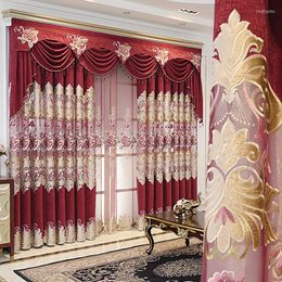 Curtain Chinese Style Red Peony Curtains For Wedding Room Bedroom High-end Luxury Hollow Water Soluble Embroidery Window Drapes