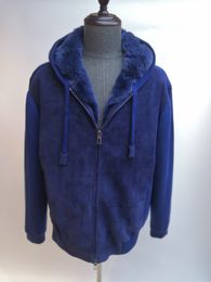 Mens Jackets Autumn and Winter Loro Paina Cashmere Knitted Hooded Dark Blue Coats