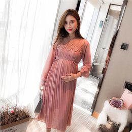 Maternity Dresses Lace Chiffon Maternity Dress Pregnancy Pregnant Women Wedding Pleated Sexy Po Shoot Pography Props Spring Summer Clothing 230417