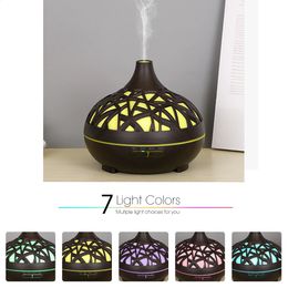 Other Home Garden Humidifier Aromatherapy Essential Oil Diffuser Hollow Wood Grain Remote Control Ultrasonic Air Cool with 7 Color LED 231116