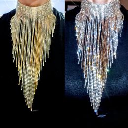 Chokers Fashion Crystal Rhinestones Chains Tassel Necklace Women Indian Statement Maxi Long Collar Bib Choker Necklace Jewelry 231116
