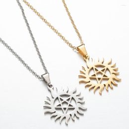 Pendant Necklaces 10PCS Star Of David In Sparkling Sun Stainless Steel Korean Minimalist Hollow Pentagram Circle Sunshine Choker