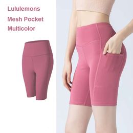 Lu Align Woman Shorts Outfit Sport Workout for Women Fitness With Pocket Push Up Running Short Raises Butt Gym High Waist Wear Leggings Jogger Lemon Lady Gry Sports Gir