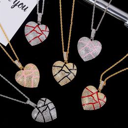 Broken Heart Necklaces Iced Out Pendant Hip Hop Jewelry Women Fashion Bling Necklace Crystal Rhinestone Love Charm Gold Silver Cha241Y