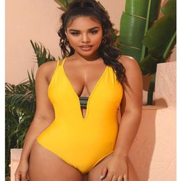 Women's Swimwear Swimsuit Women Plus Size One Piece 2023 Summer Yellow V Neck Bathing Suit For Female One-Piece Swimming SuitsWomen's