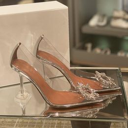 Glamorous Transparent High Heel Dress Shoes for WomenSophisticated Pointed Toe Crystal Wedding Shoes