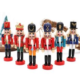 2021 Wood Ornaments Christmas 6pcs Nutcracker Wood Christmas Figures 12cm Walnuts Soldiers Dolls Desktop Decor Christmas Gift 2011280C