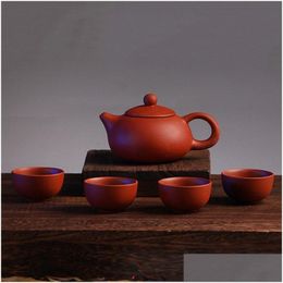 Coffee Tea Sets Chinese Traditional Travel Set Purple Clay Kung Fu Cup Mug Package Ceramic Gift Teapot With Giftbox Drop Delivery Dh8S2