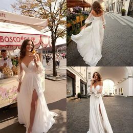 New Beach Wedding Dress 2023 Sweetheart Bohemian Wedding Dresses With Detachable Sleeves Side Split Boho Bridal Gowns Custom