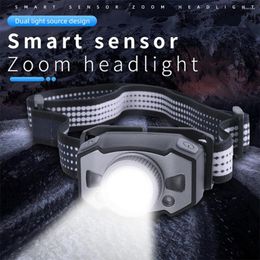 Headlamps Pocketman LED Headlamp Smart Motion Sensor Headlight Zoomable Head USB Rechargeable Lamp Induction Torch