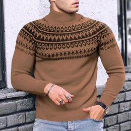 Mens Sweaters Slim Fit Turtleneck Men Autumn Winter Vintage Pattern Printed Long Sleeve Knitting Jumper Tops For Fashion Sweater 231116