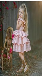 Розничная продажа для маленьких девочек, клетчатое платье с рукавами-крылышками, бретельками для торта, юбка-юбка, детское плиссированное платье-пачка с открытой спиной, праздничное платье для детей на день рождения, дизайнер5287038