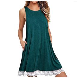 Casual Dresses Floral For Women Summer Dress Sleeveless Above Neck Knee O Loose Lace Party Women's Large Wrap