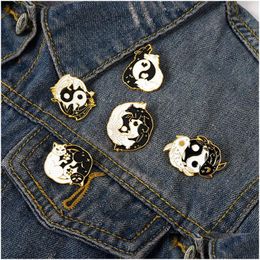 Cartoon Accessories Taichi Animals Enamel Pins Custom Black White Koi Cat Wolf Fox Dragon Brooches Lapel Badges Punk Jewelry Gift For Dhetu