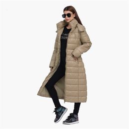 Women's Down Parkas SANTELON Women Fashion Winter Thick Warm Over Knee Parka Female Long Puffer Jacket Coat With Detachable Hood 231116