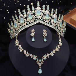 Wedding Jewellery Sets Bridal for Women Opal tiara Necklace Earrings Prom Bride Costume Accessories 231116