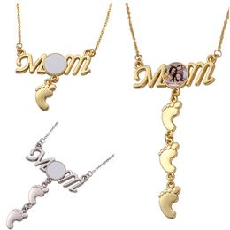 Mothers Day DIY Sublimation Blank Accessory Designer Necklace Woman Gold Plated Footprint Pendant Necklaces Fashion Jewellery Silver Necklaces for Mother Gift