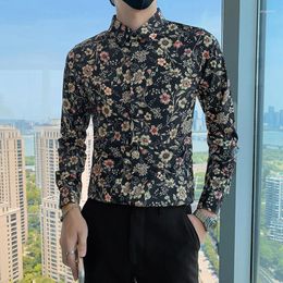 Men's Casual Shirts Men's Flower Printed Shirt Autumn Brand Long Sleeve Floral Dress For Men Fashion Korean Slim Fit Camisa Social