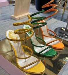 Sandals Rhinestones Snake Strass Stiletto Rene Caovilla Cleo 95mm Evening Shoes Women's High Heels Ankle Wraparound Luxury Designer Factory 875ess