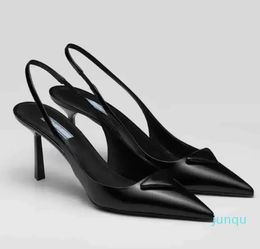 Summer Triangle Brushed Leather Sandals Shoes For Women Slingback Pump
