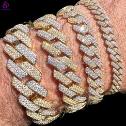 13mm 14mm 15mm Pass the diamond test pen Moissanite Hip Hop Bracelet 925 Sterling Silver Vvs1 D Moissanite Cuban Link Bracelet