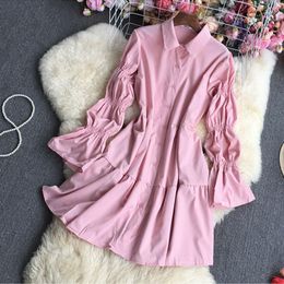Casual Dresses Shirt Dress Long Sleeve Pink Korean Lolita Woman Vintage Birthday Autumn Winter Party For Women 2023 Button Up