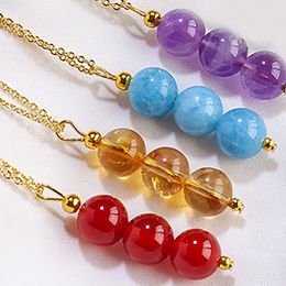 Natural stone crystal round beads pendant necklace candy color round beaded necklace DIY jewelry