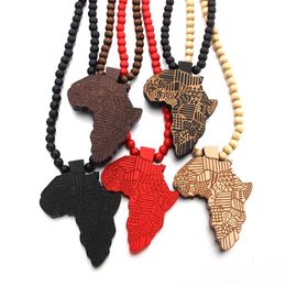 Free Shipping Good Wood Hip Hop Africa map 5 Colours Mixed Fashion Goodwood Necklace Wholesale